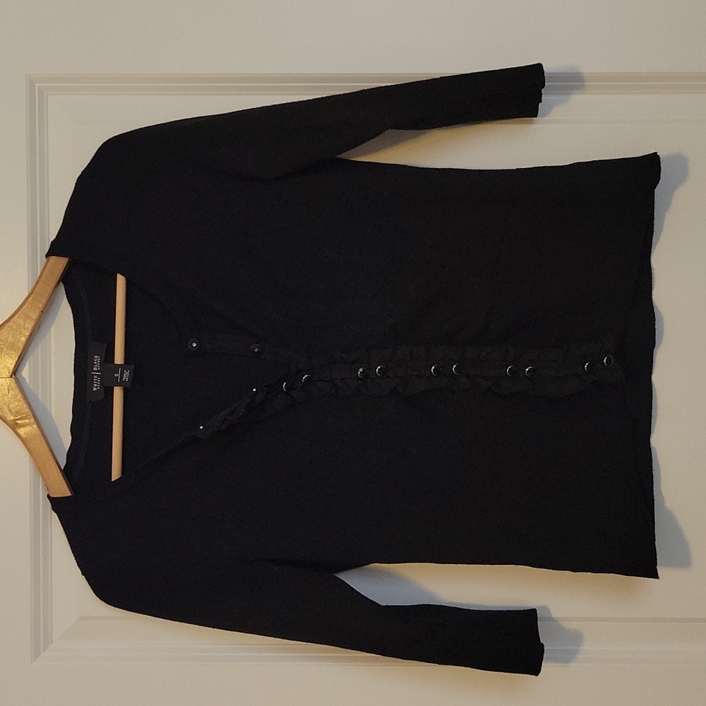 WHBM Black ruffle detail cardigan.